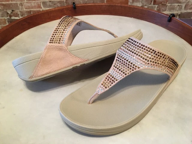 FitFlop Gold Multi Crystals Flare Strobe Toe Post Thong Sandal 5 Sale 2