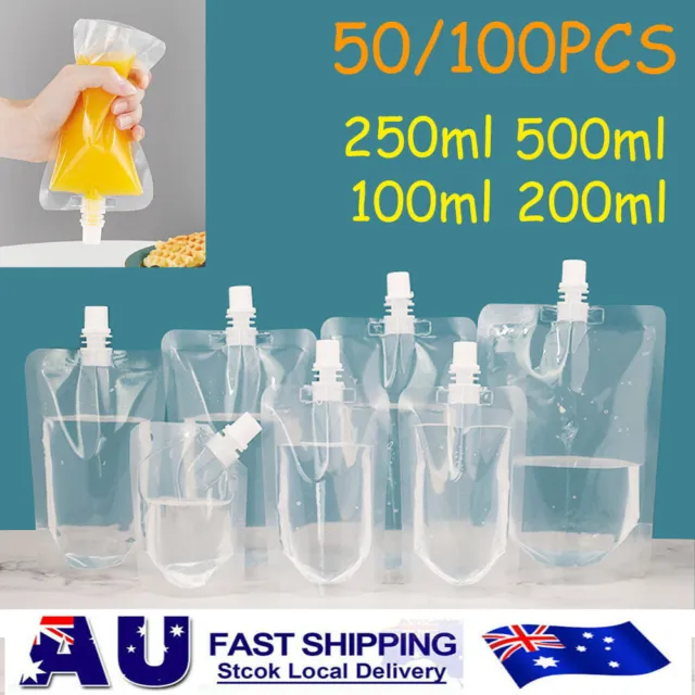 50/100 Plastic Liquor Pouch Drink Flask Water Bottle Take out Beverage Juice Bag