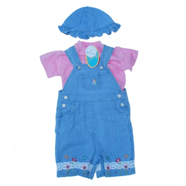 Baby Girls  3 piece Summer Dungarees Short Set & Hat,sizes 0-3,3-6,6-9 months