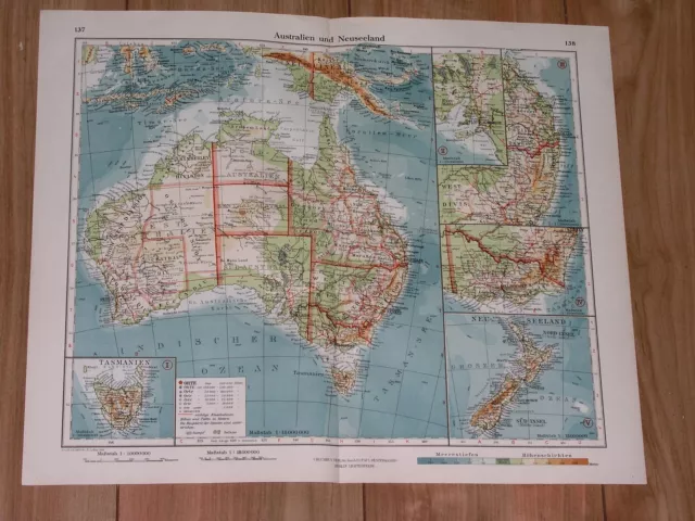 1928 Vintage Map Of Australia New Zealand New Guinea