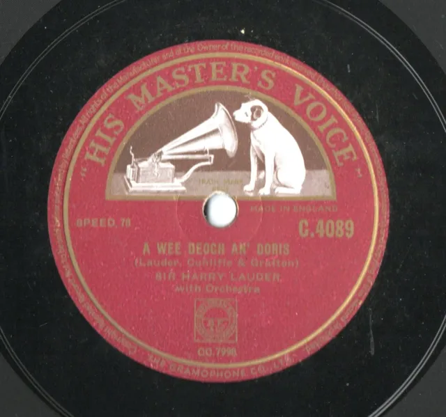 Harry Lauder Music Hall 12" 78 - A Wee Deoch An Doris - Rising Early In The Morn
