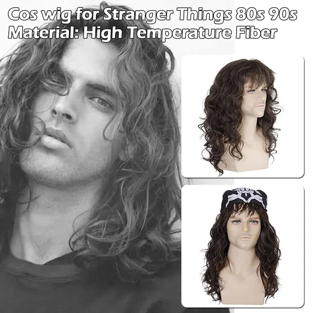 80/90S Wig For Eddie Munson Cosplay Heavy Punk Rocker Brown Mullet Curly M8R2