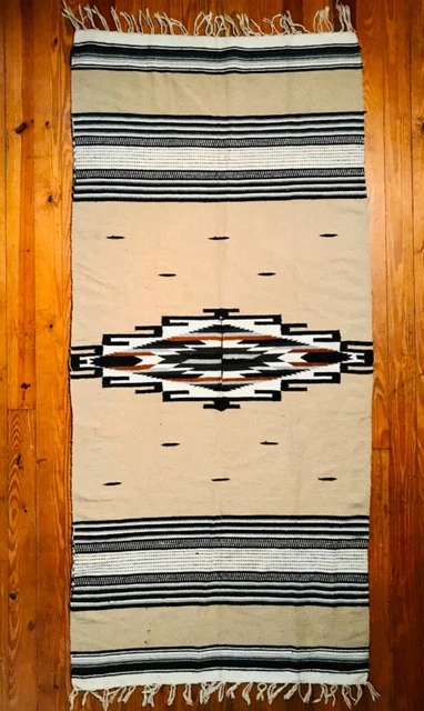 Vintage Mexican Poncho Blanket,Loom Woven Wool,Beautiful Camel Background,Excell