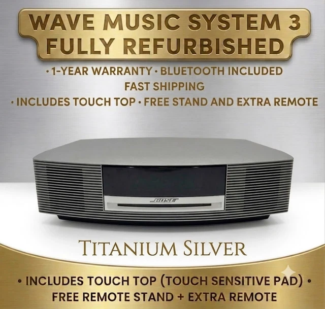 BOSE WAVE MUSIC System III AM/FM Radio/CD Player w/Remote (Silver