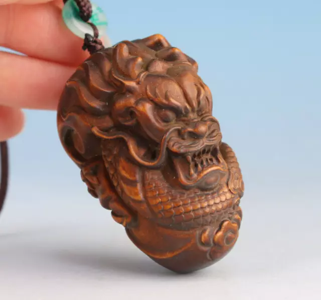 Chinese boxwood collection dragon statue figure netsuke hand piece Art