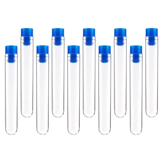 50pcs Disposable Test Tubes Plastic Tubes with Caps for Scientific Experiment