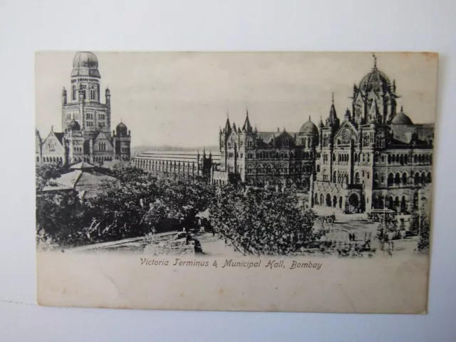 Victoria Terminus & Municipal Hall Bombay now Mumbai India Old Postcard