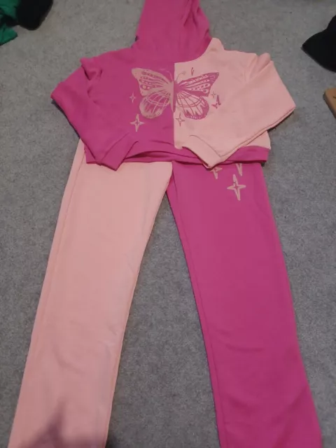 Girls Pink Butterfly Tracksuit Age 11-12 New