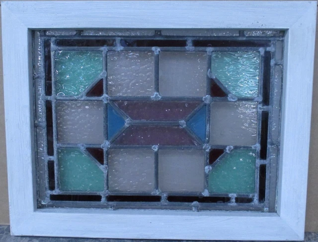 OLD ENGLISH LEADED STAINED GLASS WINDOW Pretty Geometric 17.75" x 13.75"
