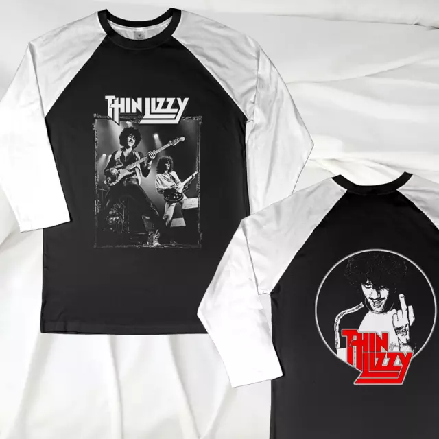 Thin Lizzy Members 90s Retro Black Long Sleeve Raglan Shirt