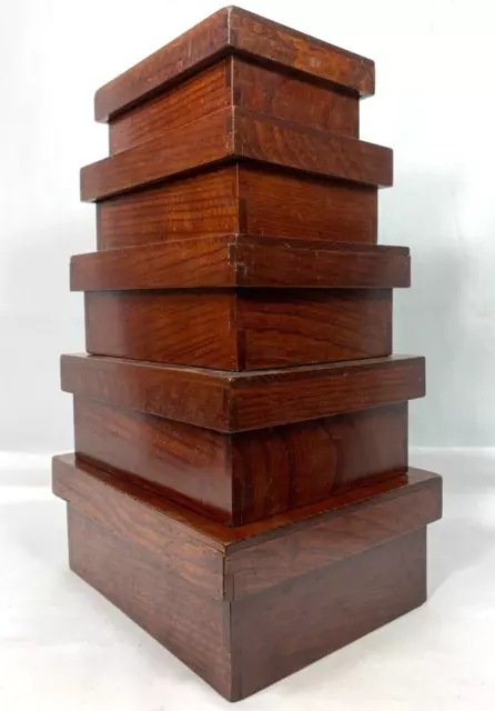 Antique Nesting Boxes 5 Tier Kiridame Rare Size Lacquer Keyaki Meiji Japanese