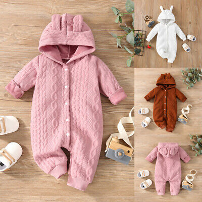 Newborn Baby Boy Girl Romper Jumpsuit Outfit Bear Hooded Romper Cute Clothes Set