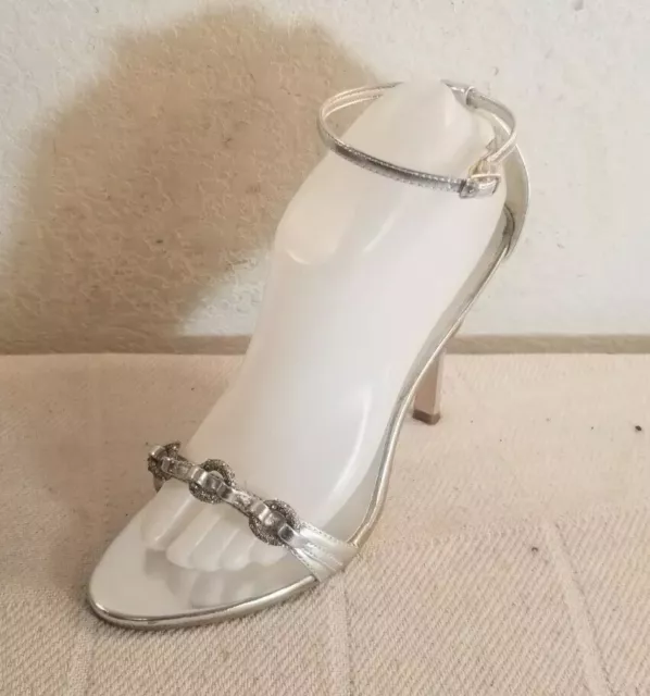 Fredericks of Hollywood Wmn Sz 9 Silver Faux Leather Open Toe Rhinestone Heels