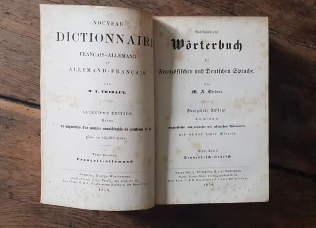 Thibaut Dictionnaire Français Allemand/  Allemand Français - 1850 - Tome 1 et 2