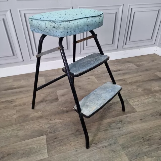 VINTAGE RETRO KITCHEN Folding Step Stool Metal Wood Mid Century Modern 49.99 PicClick UK