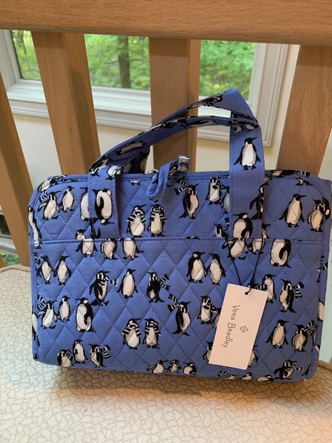 VERA BRADLEY QUILTED HANGING TRAVEL ORGANIZER BAG Playful Penguins BLUE NEW