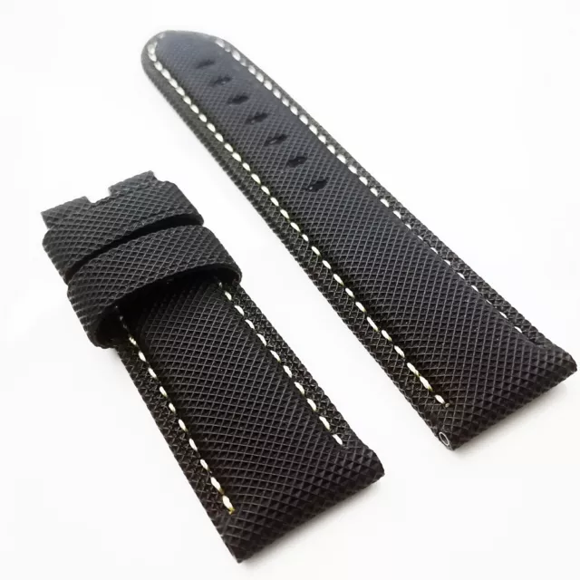 24mm Black Soft Canvas Calf Leather Watch Band Strap for PAM PAM111 Wirstwatch