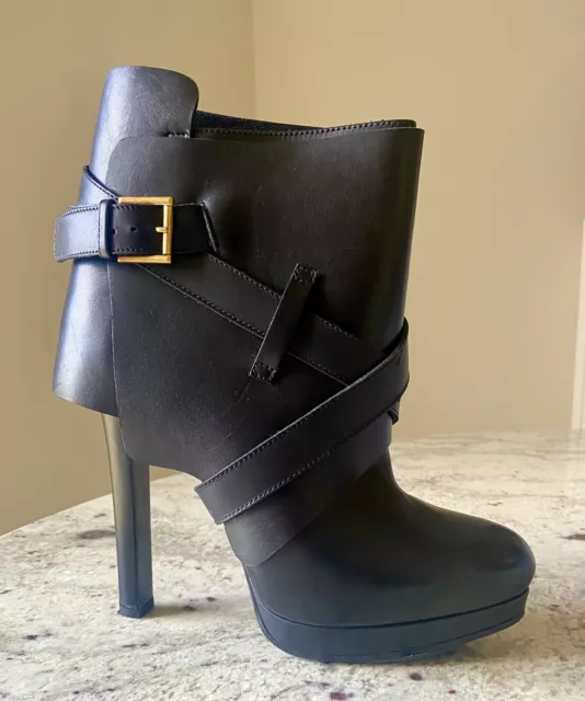 Alexander McQueen Black Leather Platform Booties Size 40