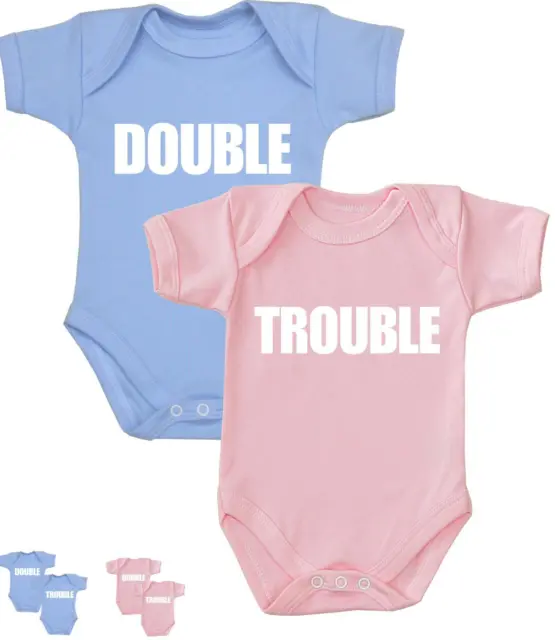 BabyPrem TWINS Baby Clothing Clothes Double Trouble Bodysuits Vests Shower Gifts