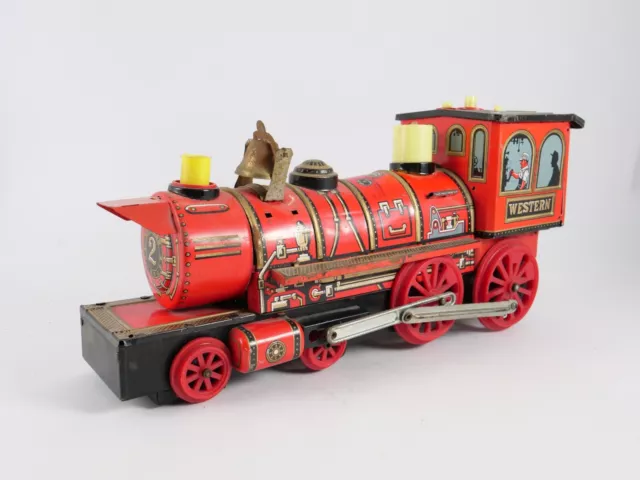 MASUDAYA MODERN TOYS JAPAN TIN train Locomotive WESTERN moteur piles 39 cm