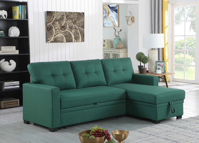 L-SHAPE CONVERTIBLE SLEEPER Sectional Sofa with Storage Chaise and Pull ...