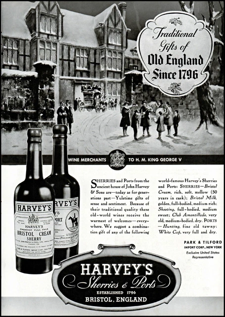 1935 Christmas Harvey's Bristol Cream Sherry Old England 1796 Art Print Ad