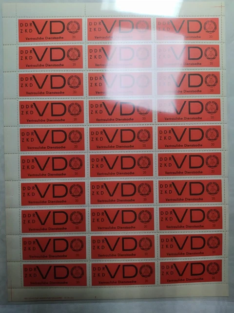 DDR Dienst D, MiNr. 3 ZKD 20 Pfennig VD ganzer Bogen 1965 Postfrisch