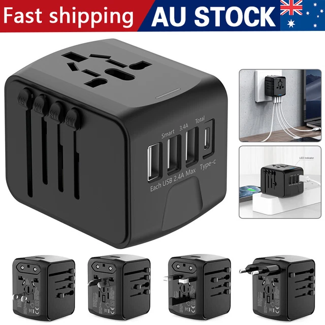 International Universal Travel Adapter 3 USB &Type-C Outlet Converter Plug Power