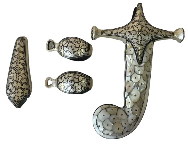 shamshir /una / Rajput  Sword Hilt Set  Silver Kofthgiri Worked