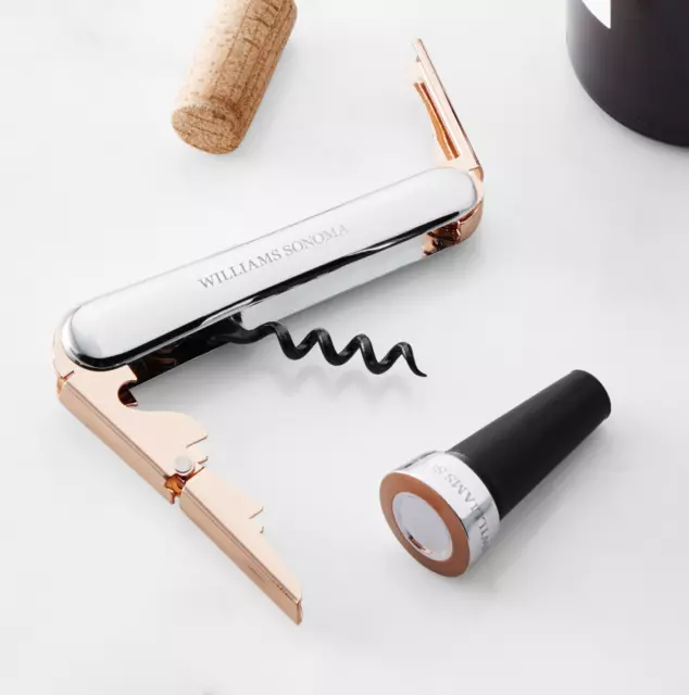 Juego de vino sacacorchos de camarero de la firma Williams Sonoma con detalles de cobre $89.95