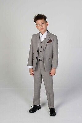 Boys Cream Tweed 3 Piece Suit Premium Kids Childrens Wedding Page Boy Ages 1-14