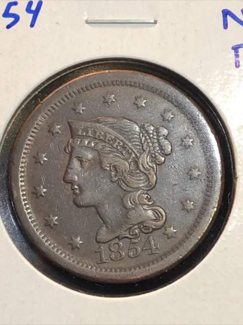 1854 braided hair large cent N-9 Free Shipping