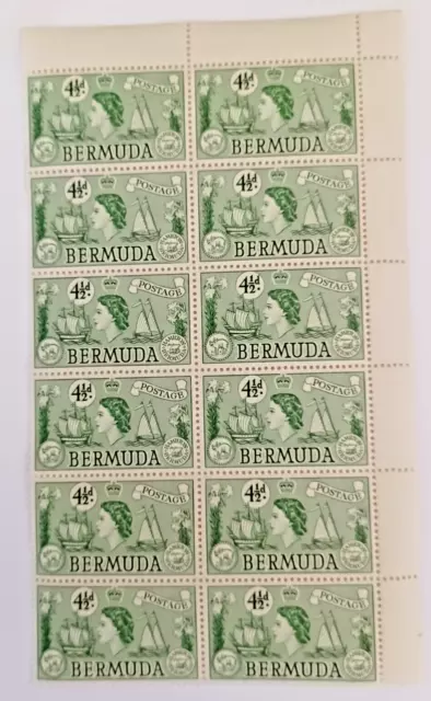Set of 12 Bermuda 4 1/2d Emerald 1958 unused stamps Sea Venture Galleon