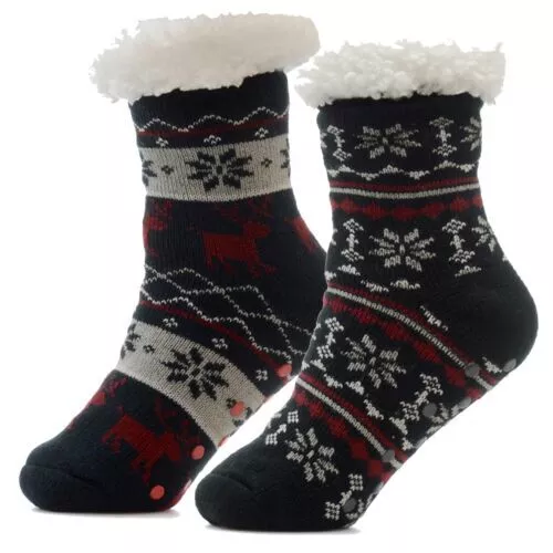 Kids Boys' Fluffy Sherpa Fleece Lining Christmas Socks with Non Slip Gripper