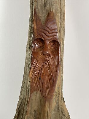 Junior Cobb Signed Wood Carving - Folk Art  Tree Spirit Mythical One Of A Kind