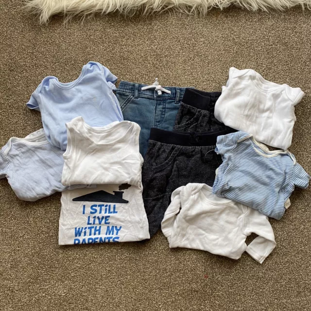 Huge Newborn To 9 Months Baby Boys Bundle Bodysuits Trousers Joggers Blue White