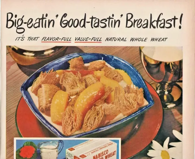 1948 Nabisco Shredded Wheat Vintage Print Ad Big Eatin Good Tastin Breakfast