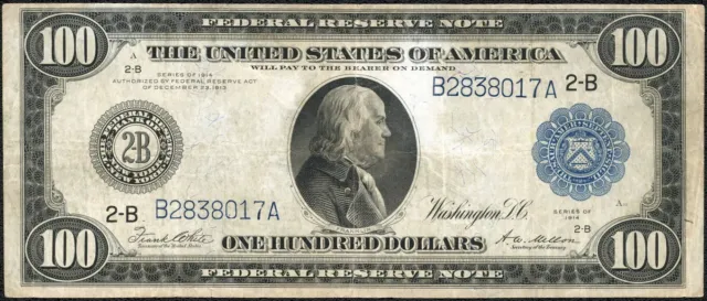 1914 $100 One Hundred Dollar New York Federal Reserve FRN Note Fr#1091