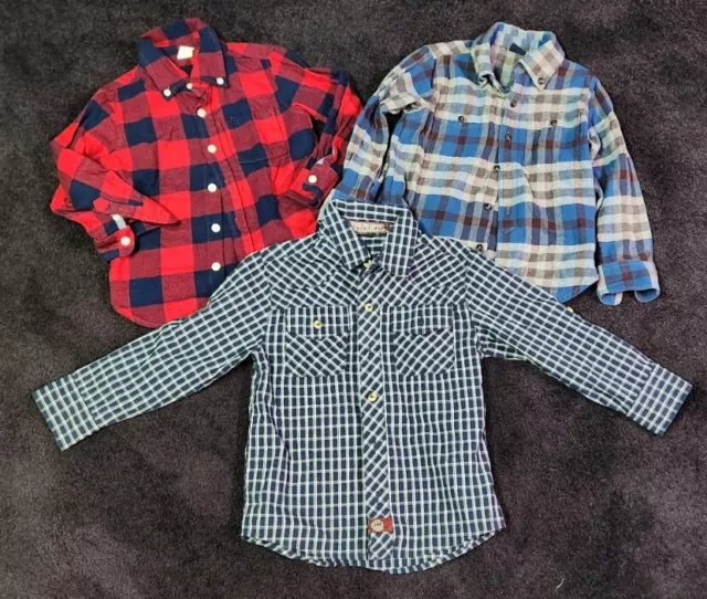 Gap Kids & Faded Gear Boys Plaid Long Sleeve Shirts Size 4 Toddler Lot Of 3