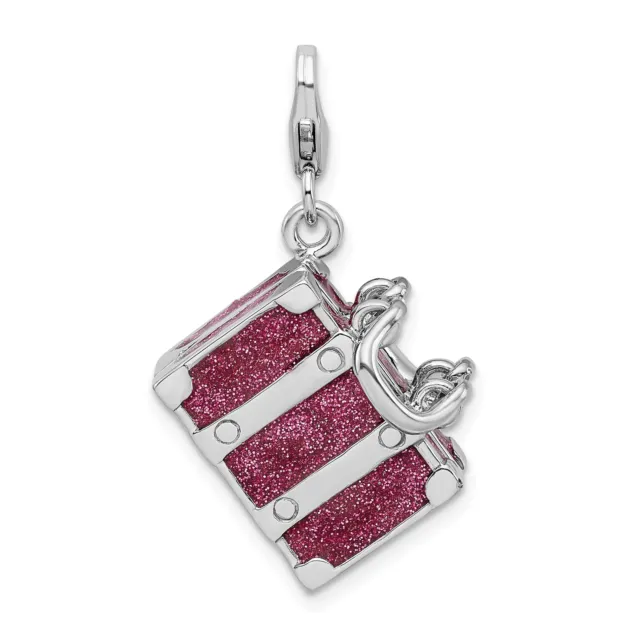 Amore La Vita Silver  Polished 3-D Glitter Enameled Moveable Luggage Charm with