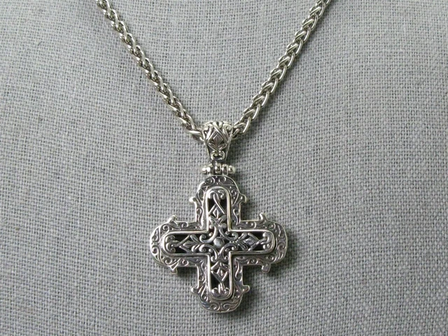 Estate Sterling Silver Maltese Cross Wheat Chain Ladies Necklace 27.7g i12903