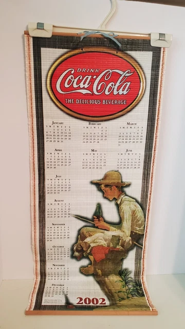 Coca-Cola Bamboo Calendar 2002-2003 Rockwell Fishing Boy Vintage Advertising