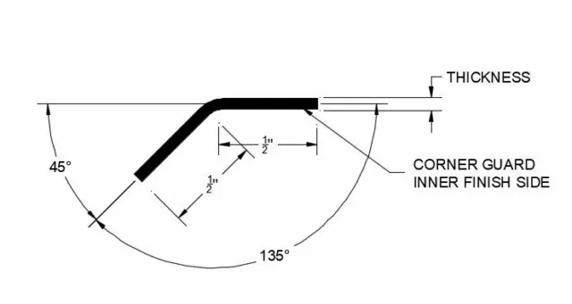 1/2" x 1/2" x 48", 45 / 135 Degree Stainless Steel Inner Angle Corner Guard