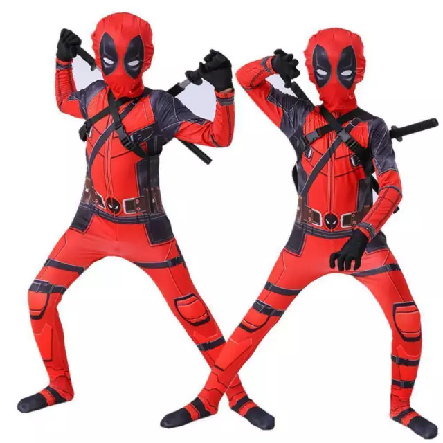 Kids Boys Deadpool Superhero Halloween Party Cosplay Costume Fancy Dress Suit UK