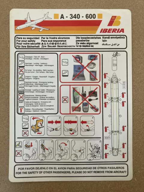 Iberia Airbus A-340 safety card