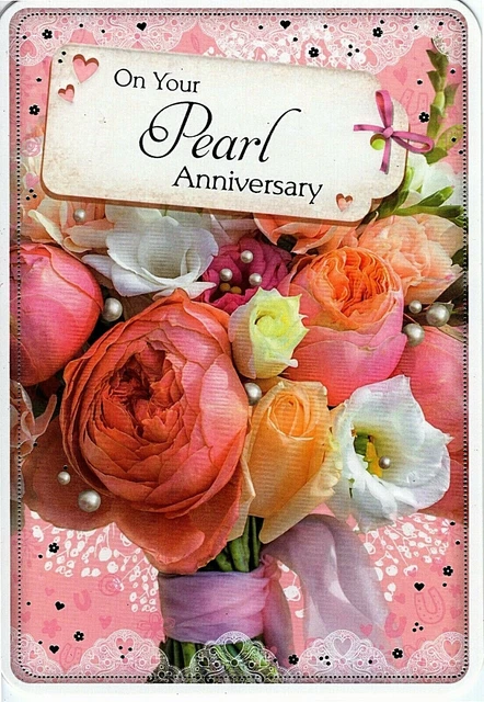Pearl Wedding Anniversary Wishes Greetings Card Roses 30 Years of Marriage PINK