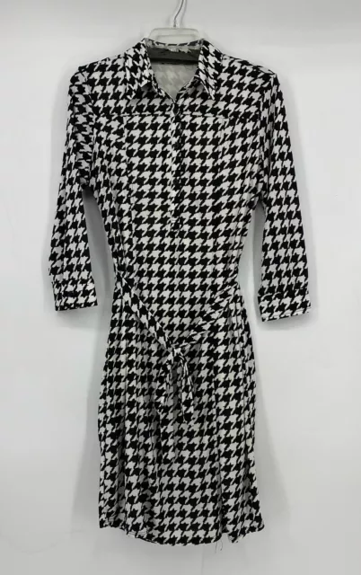The Limited Black & White Houndstooth Shirt Dress With Tie Women's Size Medium