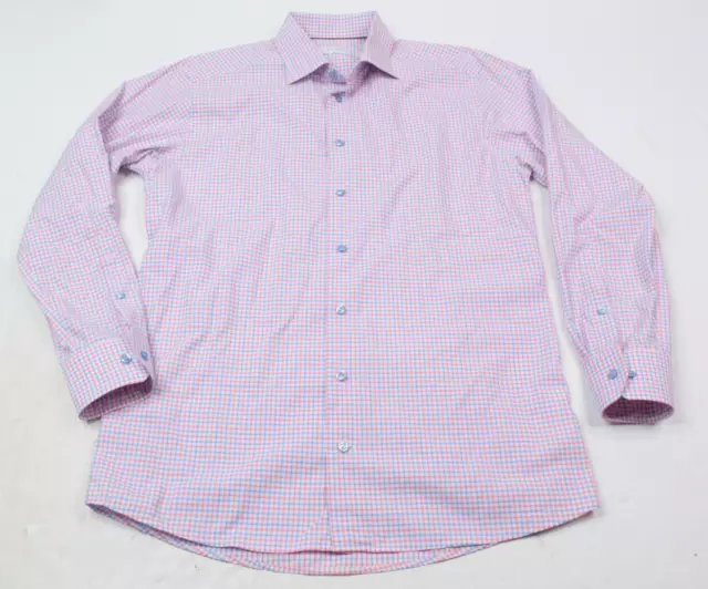 Eton Dress Shirt Mens 16.5 Blue Pink Slim Fit Cotton Twill Long Sleeve Button-Up