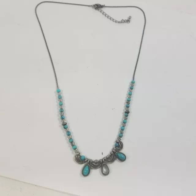 Vintage FAUX TURQUOISE Glass Bead Silver Tone NECKLACE Southwestern Estate