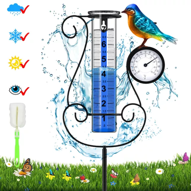 Outdoor Rain Gauge Metal Hummingbird Flower Leaf Large Color Digital Rain Guage